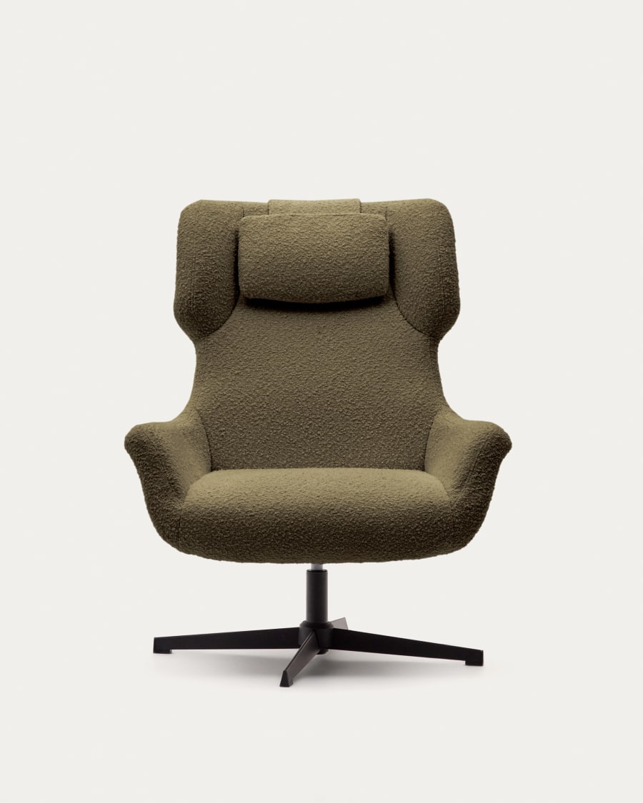 Zalina swivel armchair in dark green bouclé and steel with black finish FSC 100%