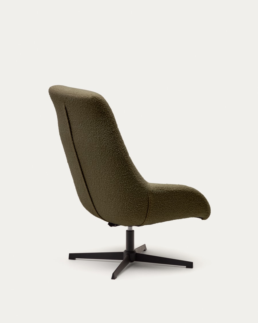 Celida swivel armchair in dark green bouclé and steel with black finish FSC 100%