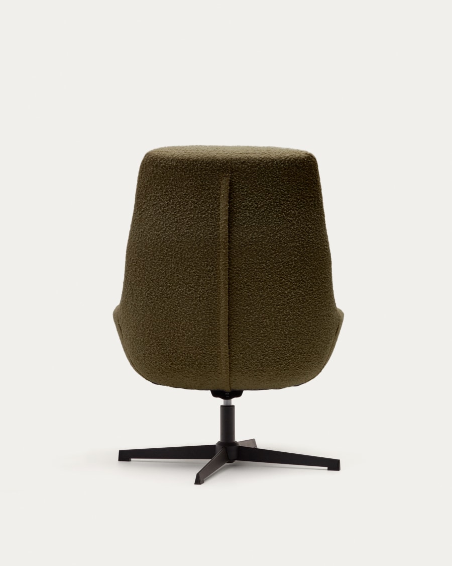 Celida swivel armchair in dark green bouclé and steel with black finish FSC 100%