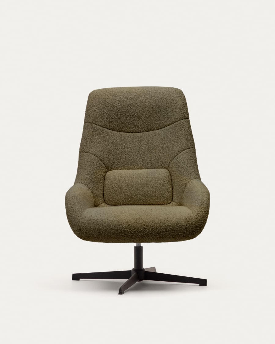 Celida swivel armchair in dark green bouclé and steel with black finish FSC 100%