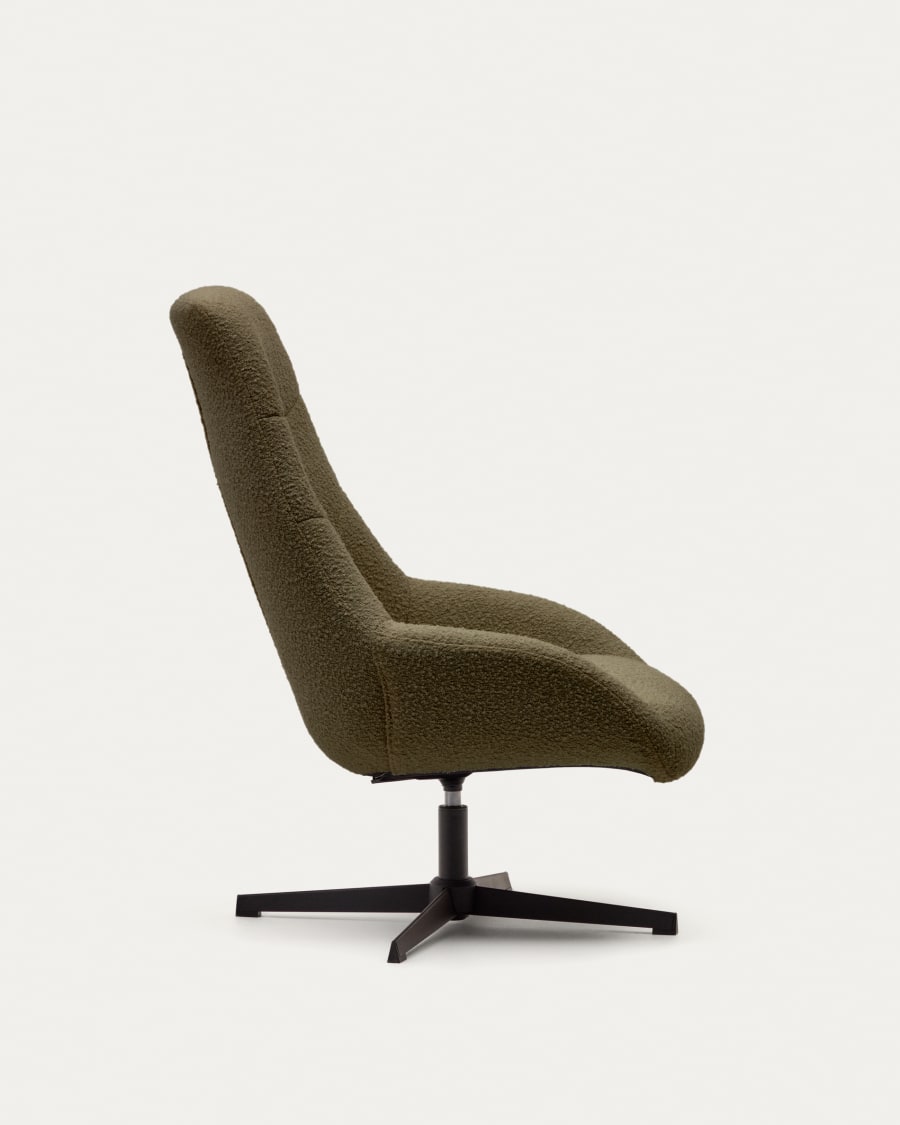 Celida swivel armchair in dark green bouclé and steel with black finish FSC 100%
