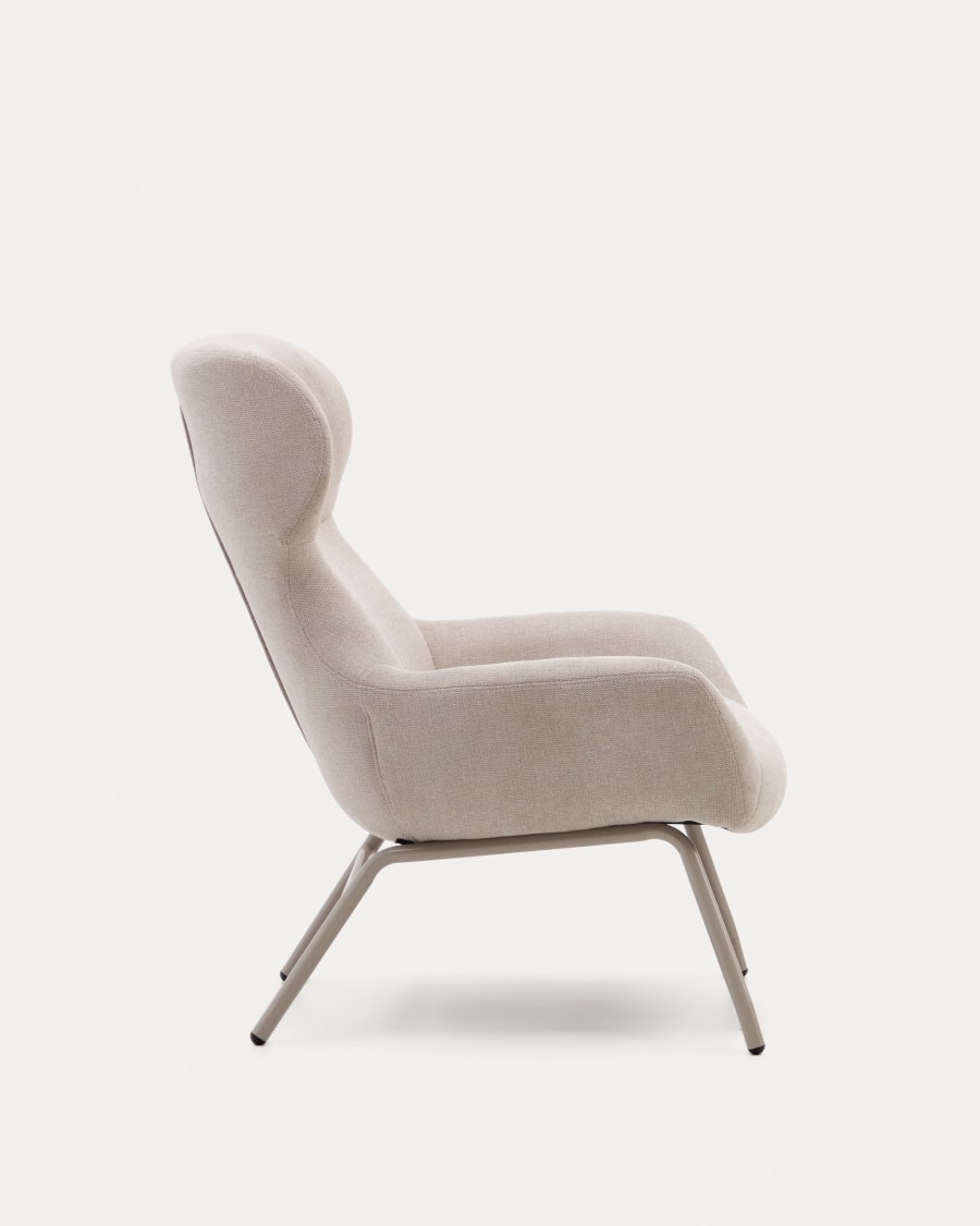 Belina chenille armchair in beige and steel with beige finish FSC 100%