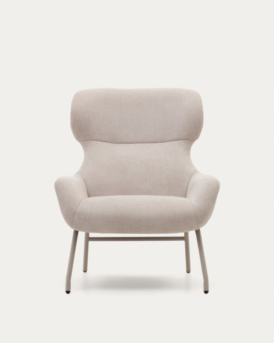 Belina chenille armchair in beige and steel with beige finish FSC 100%