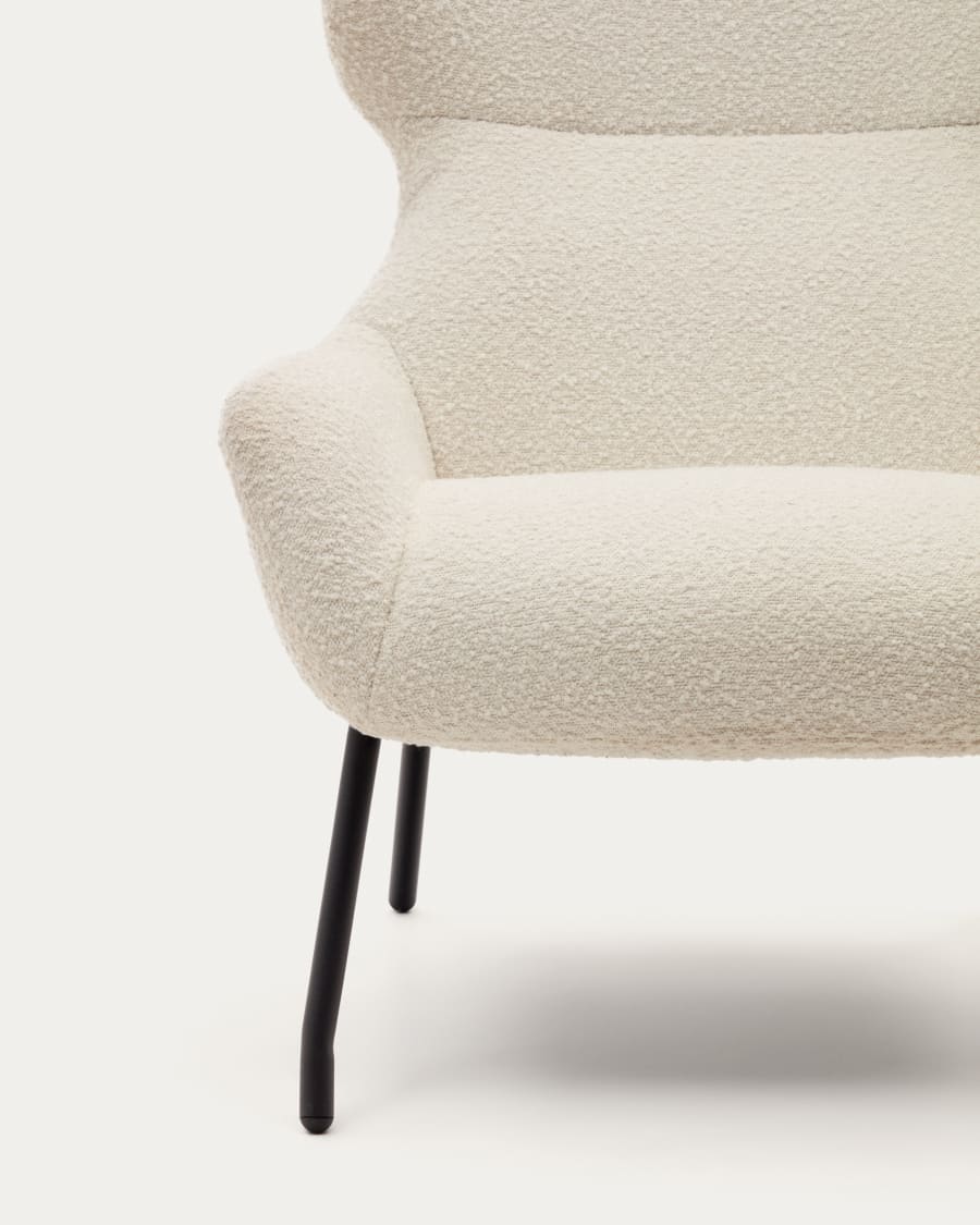 Belina armchair in white bouclé and steel with black finish FSC 100%