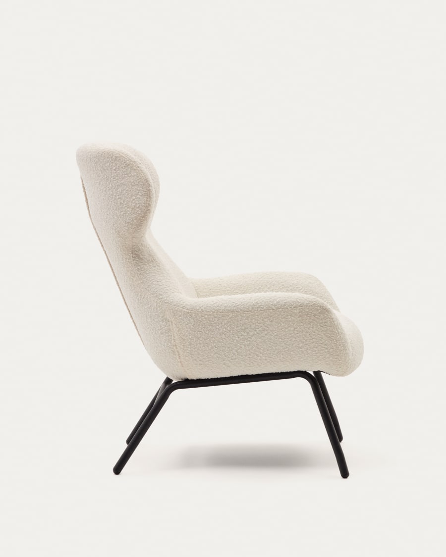 Belina armchair in white bouclé and steel with black finish FSC 100%