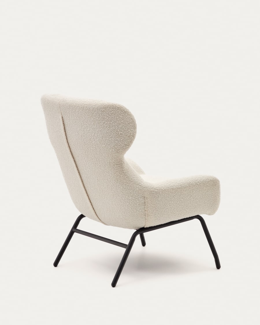 Belina armchair in white bouclé and steel with black finish FSC 100%