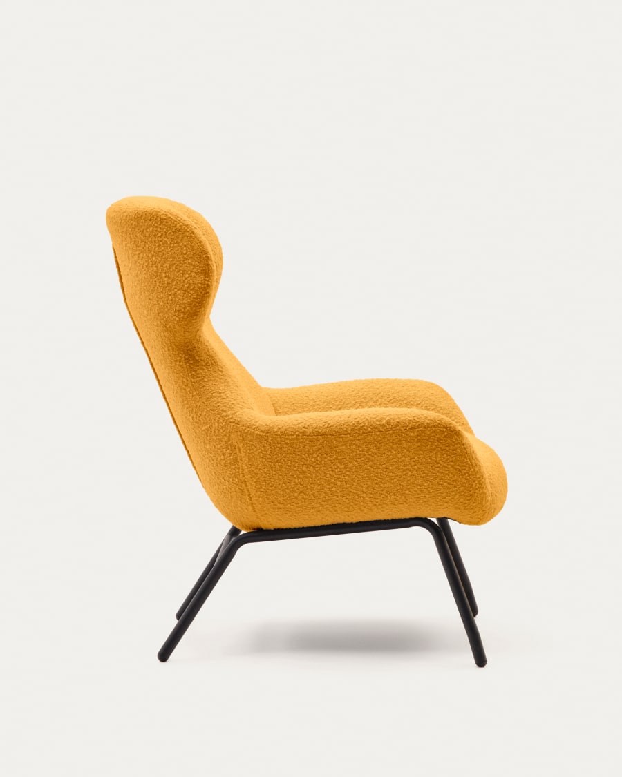 Belina armchair in mustard bouclé and steel with black finish FSC 100%