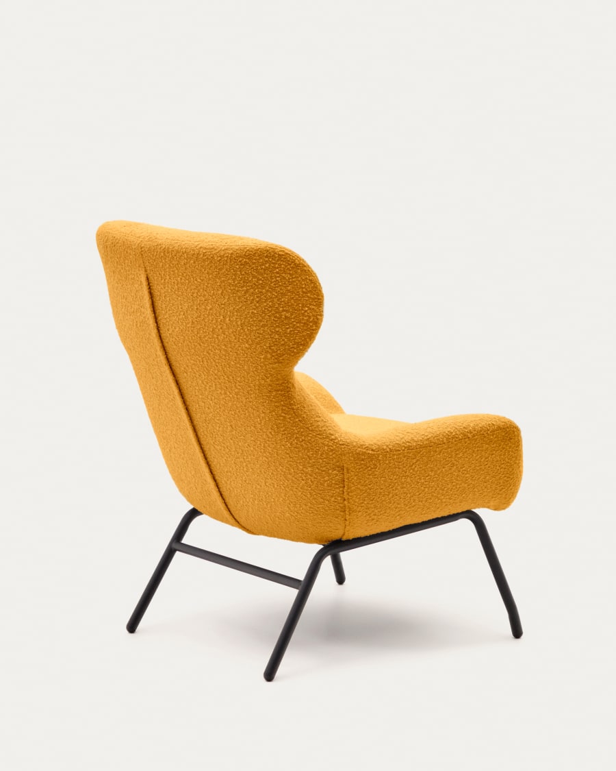 Belina armchair in mustard bouclé and steel with black finish FSC 100%