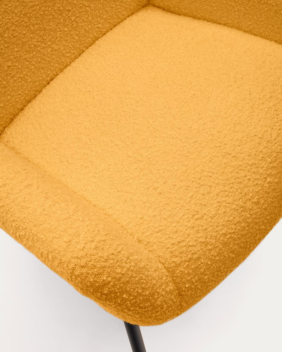 Belina armchair in mustard bouclé and steel with black finish FSC 100%