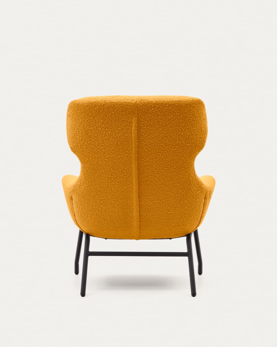 Belina armchair in mustard bouclé and steel with black finish FSC 100%