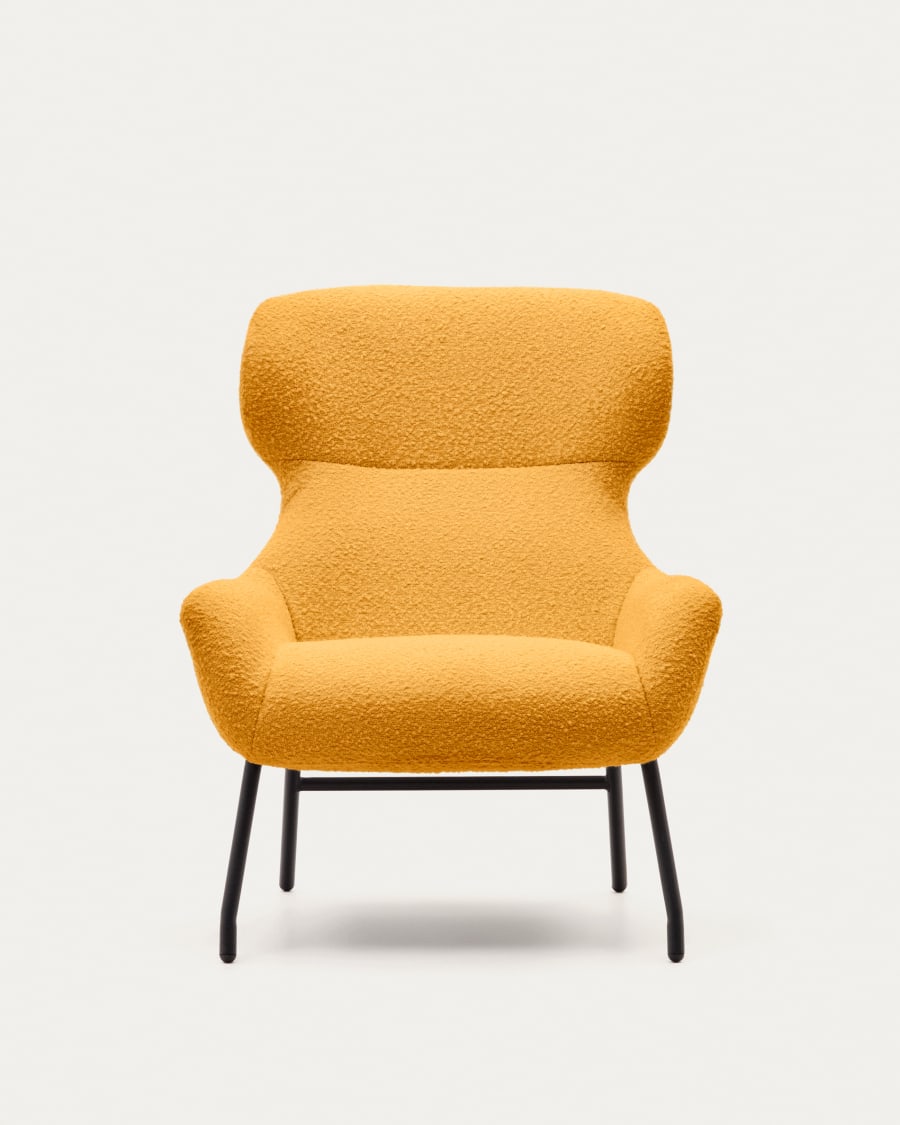 Belina armchair in mustard bouclé and steel with black finish FSC 100%