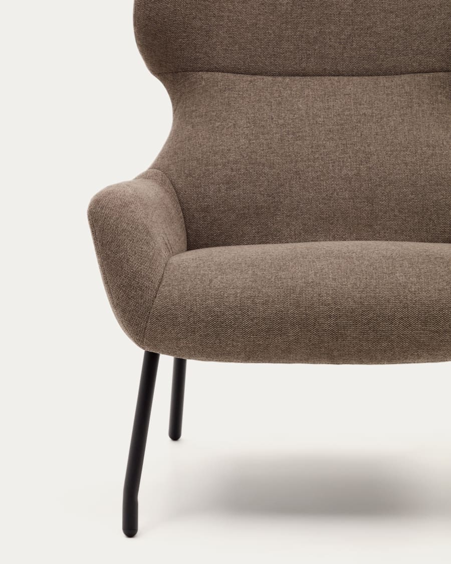 Belina chenille armchair in light brown and steel with black finish FSC 100%
