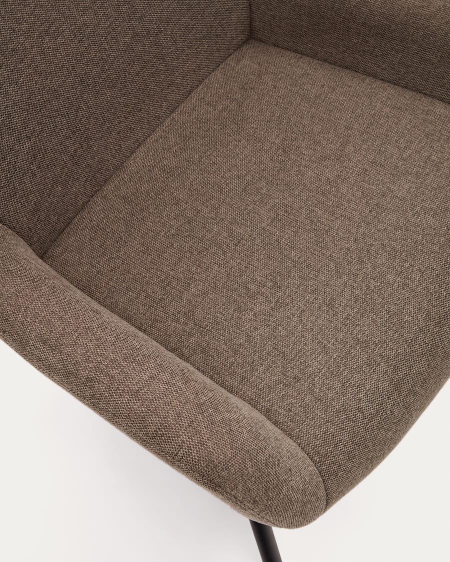 Belina chenille armchair in light brown and steel with black finish FSC 100%