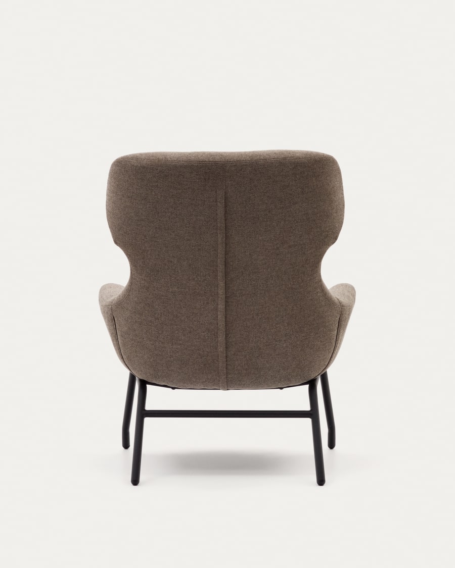 Belina chenille armchair in light brown and steel with black finish FSC 100%
