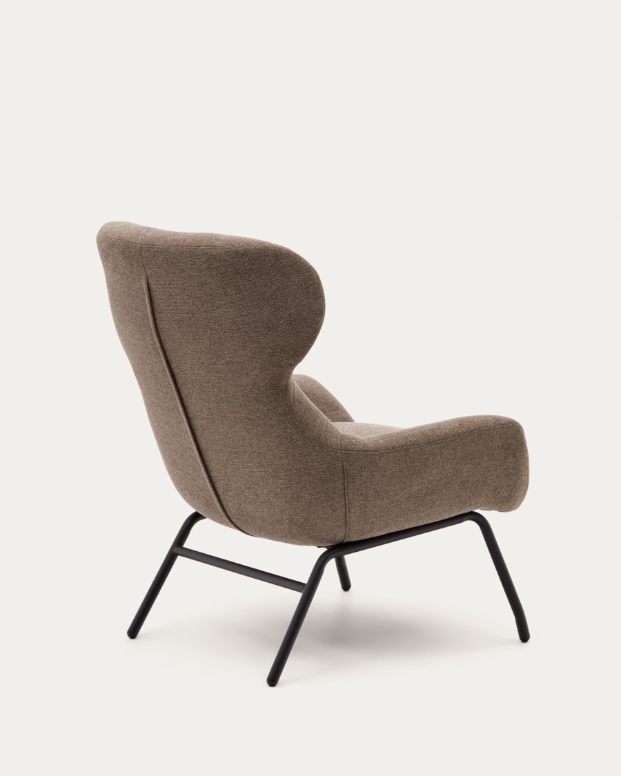 Belina chenille armchair in light brown and steel with black finish FSC 100%