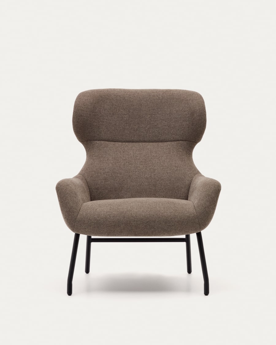 Belina chenille armchair in light brown and steel with black finish FSC 100%