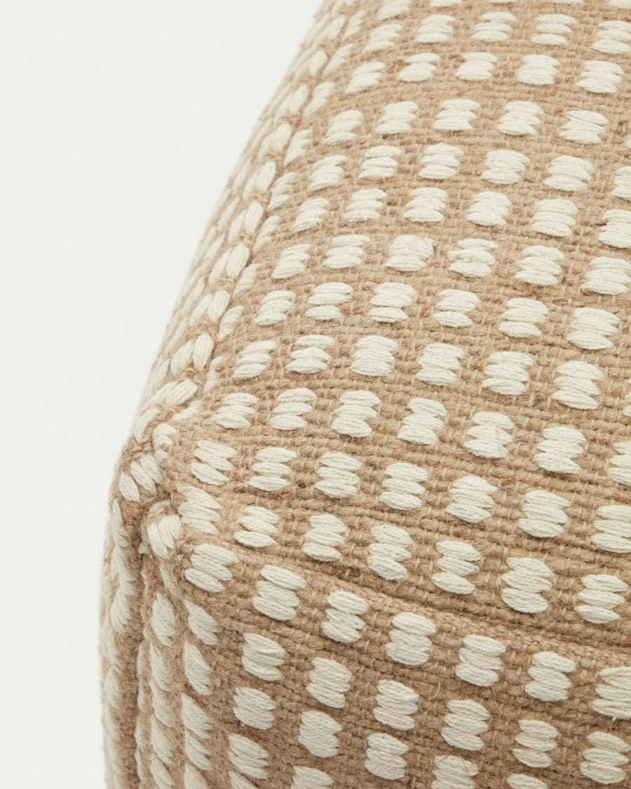 Iscle natural jute and white cotton pouffe, 60 x 60 cm