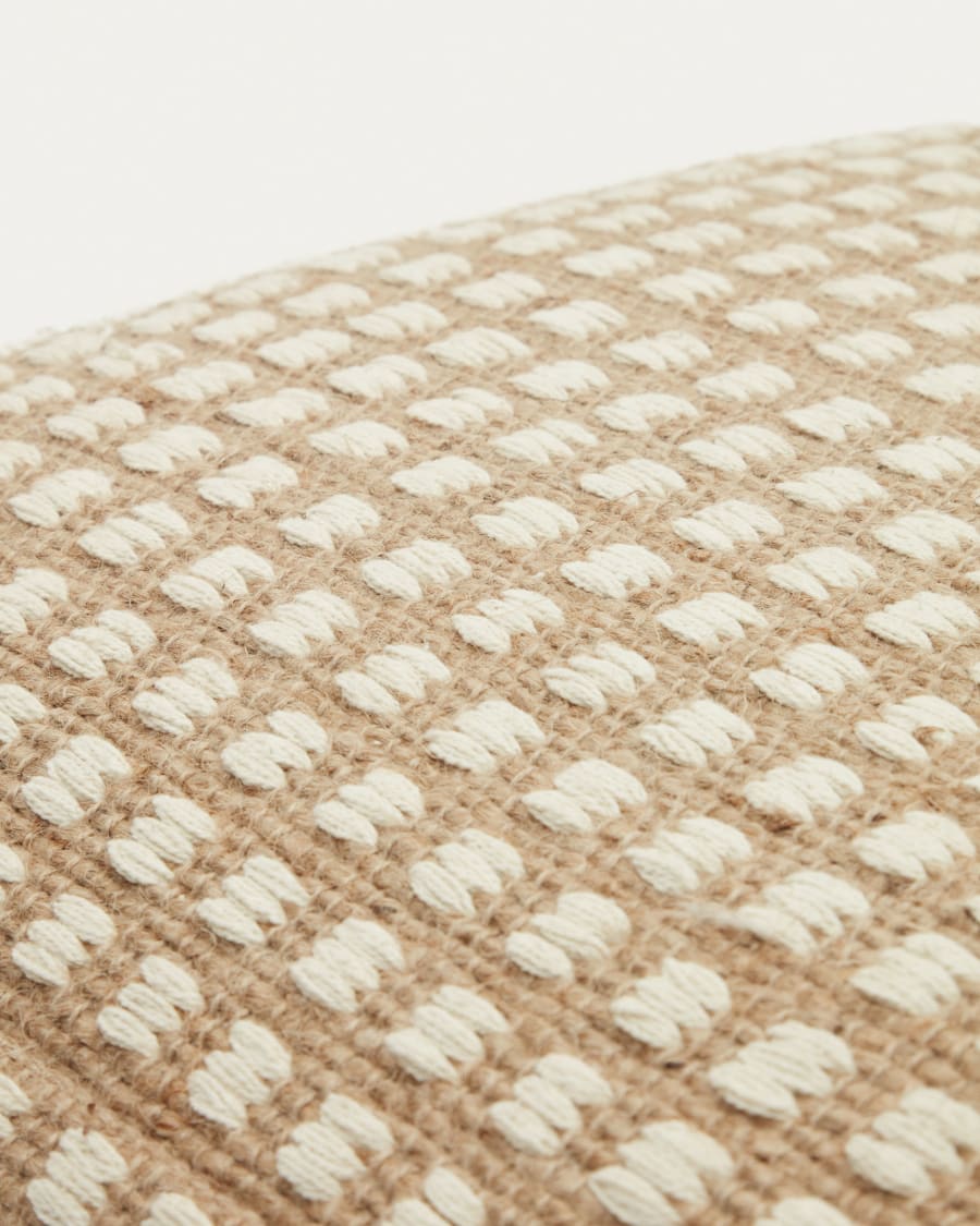 Iscle natural jute and white cotton pouffe, 60 x 60 cm