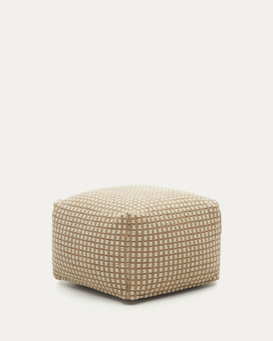 Iscle natural jute and white cotton pouffe, 60 x 60 cm