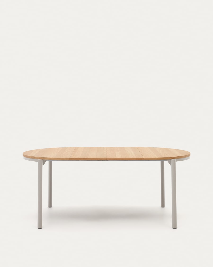Montuiri extendable round table in oak veneer and steel legs with grey finish, Ø 120 (200) cm