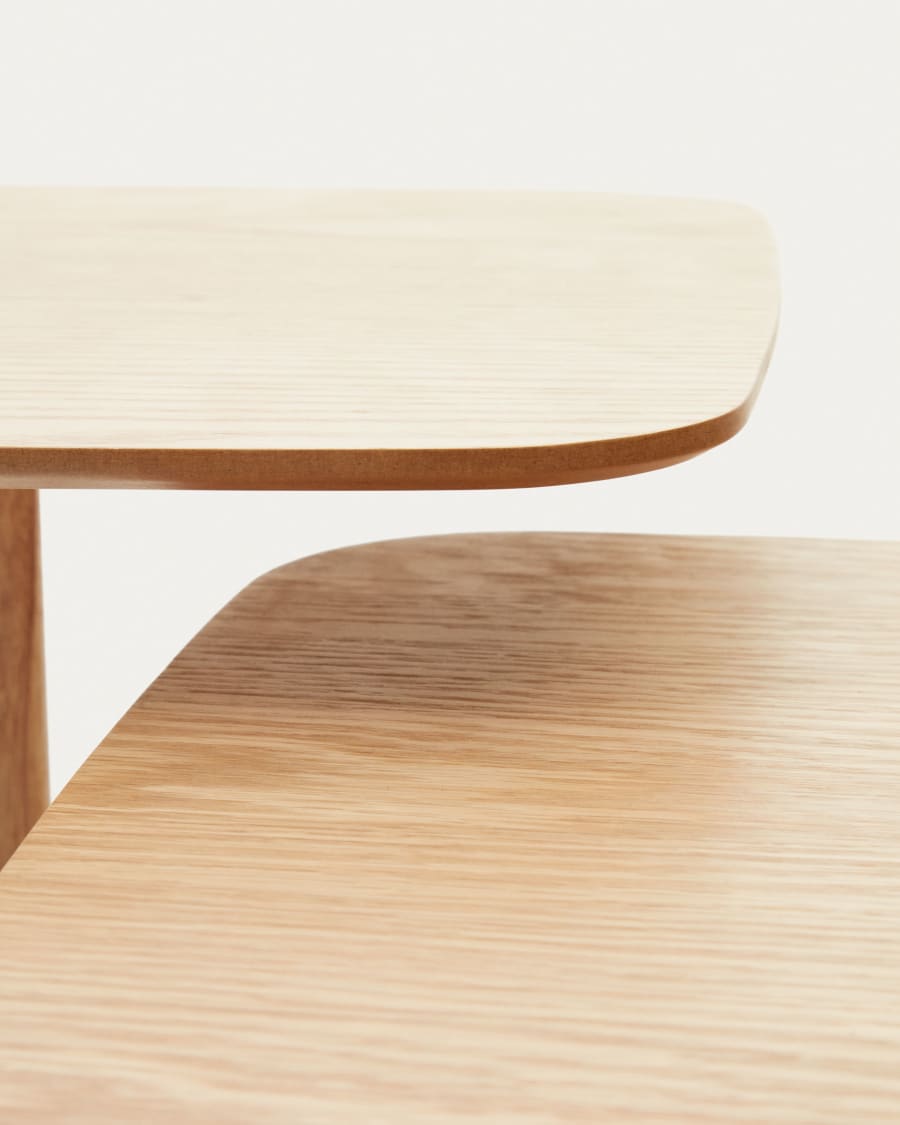 Watse set of 2 side tables in oak wood veneer and matte white metal