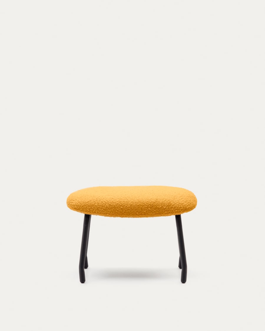 Belina footrest in mustard bouclé and steel with black finish FSC 100%