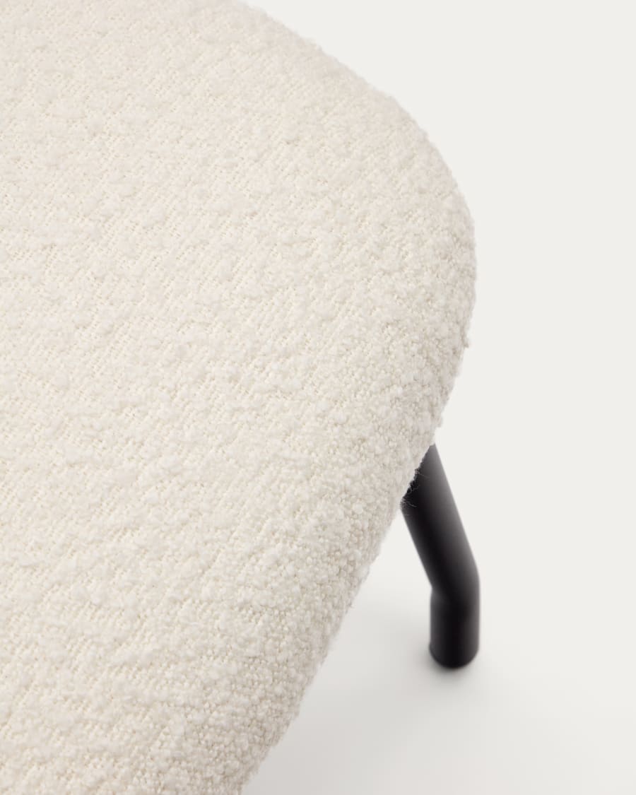 Belina footrest in white bouclé and steel with black finish FSC 100%