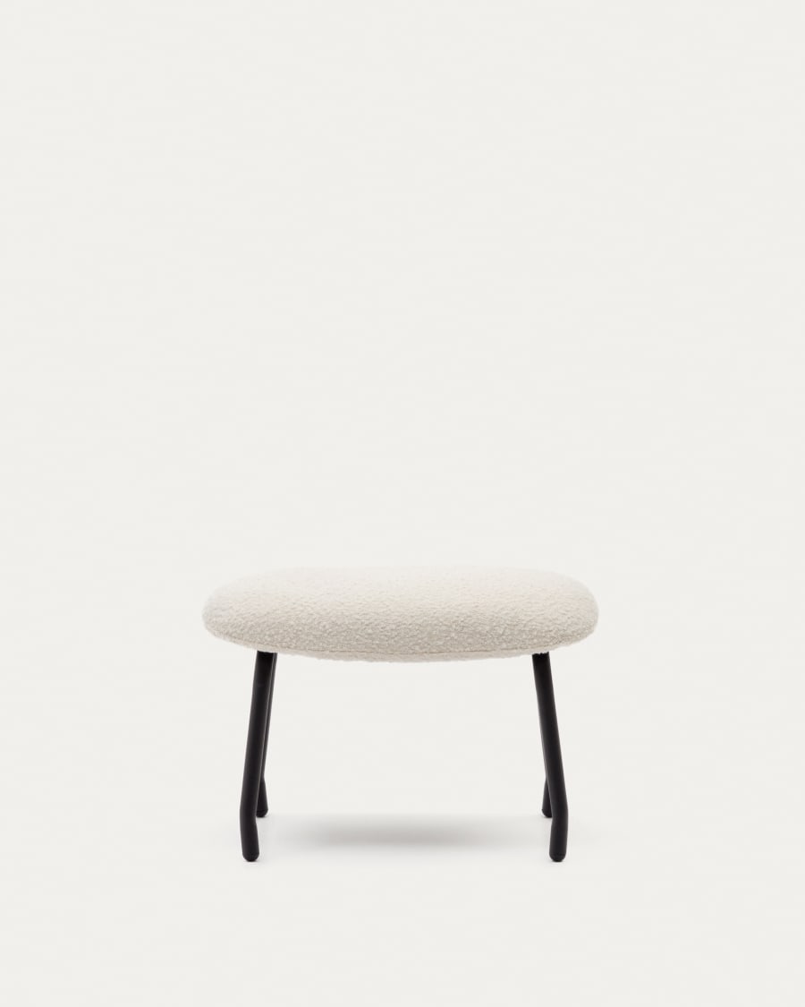 Belina footrest in white bouclé and steel with black finish FSC 100%