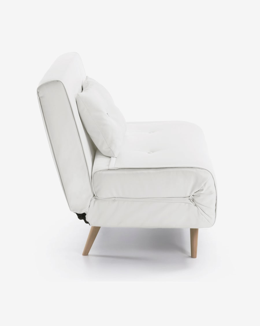 Tupana 2 seater sofa bed in white faux leather, 100 cm