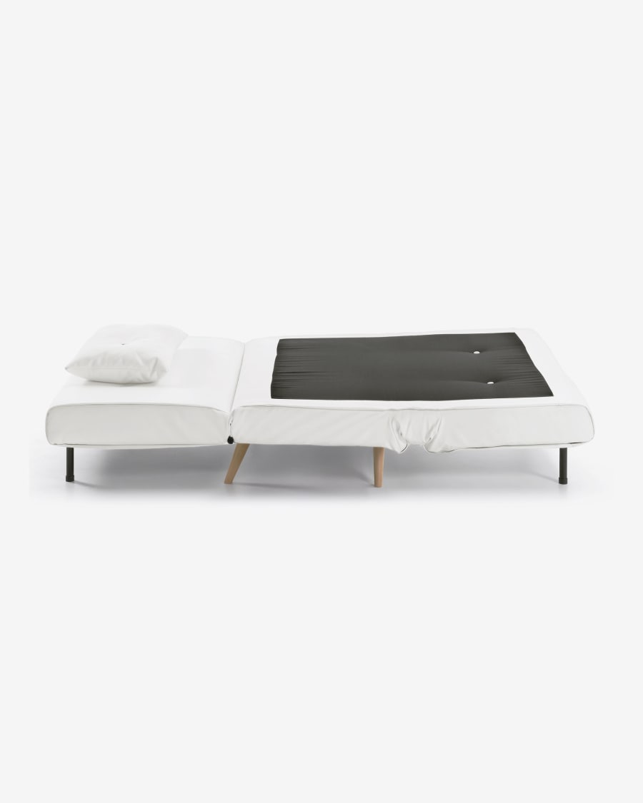 Tupana 2 seater sofa bed in white faux leather, 100 cm