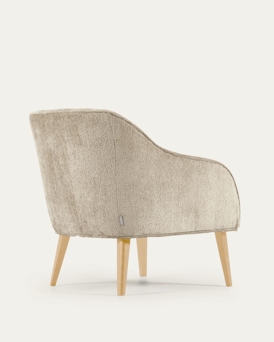Bobly armchair in beige chenille with wooden legs with natural finish