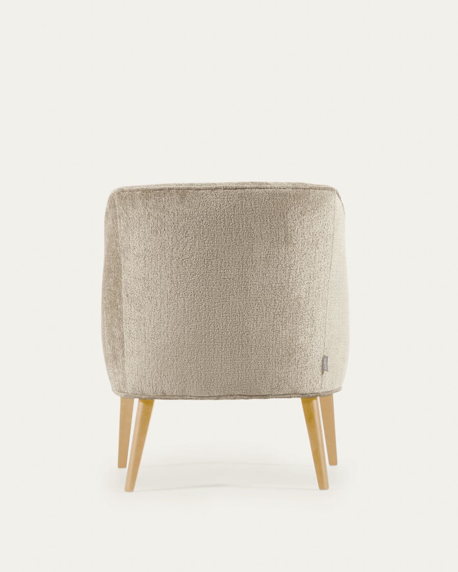 Bobly armchair in beige chenille with wooden legs with natural finish