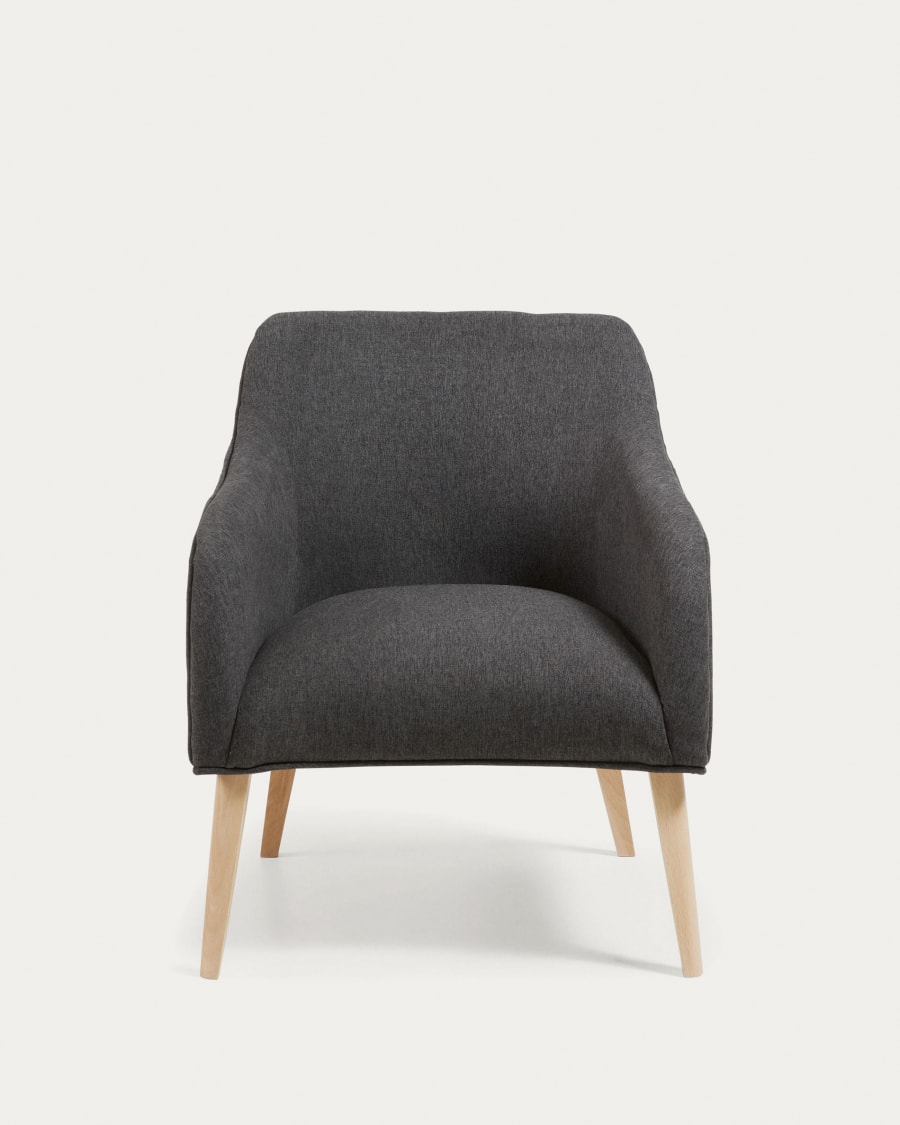Bobly armchair in black with wood legs in a natural finish