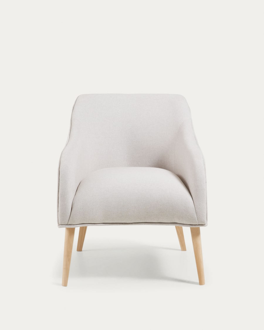 Πολυθρόνα Bobly μπεζ και ξύλινα πόδια σε φυσικό φινίρισμα