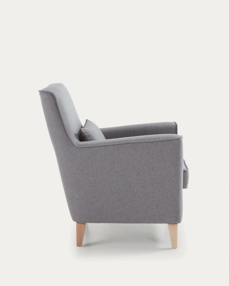Glam light grey armchair with solid beech wood legs.