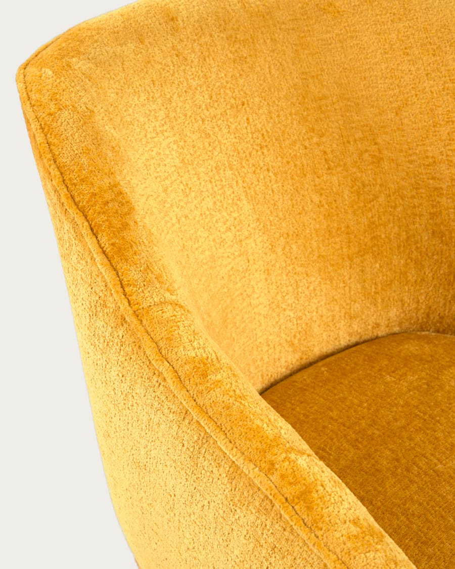 Bobly armchair in mustard chenille and wooden legs with wenge finish