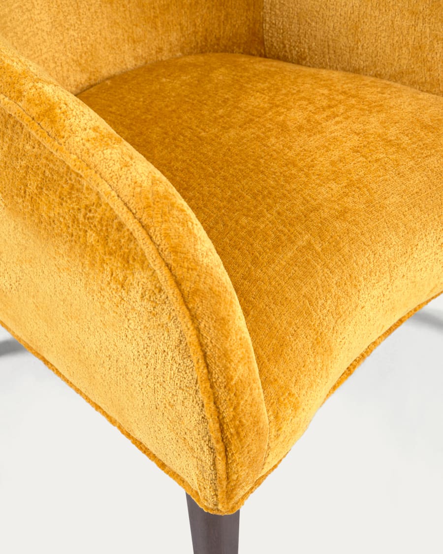 Bobly armchair in mustard chenille and wooden legs with wenge finish