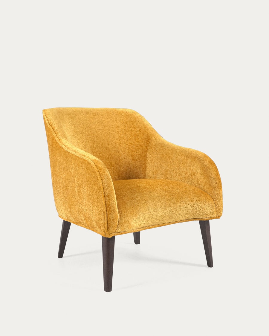 Bobly armchair in mustard chenille and wooden legs with wenge finish