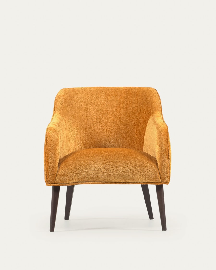 Bobly armchair in mustard chenille and wooden legs with wenge finish
