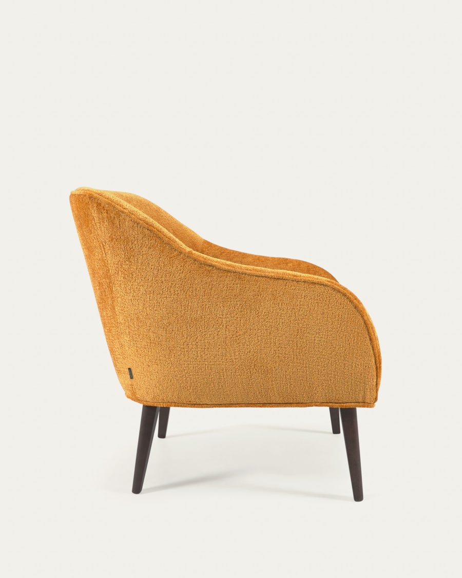 Bobly armchair in mustard chenille and wooden legs with wenge finish