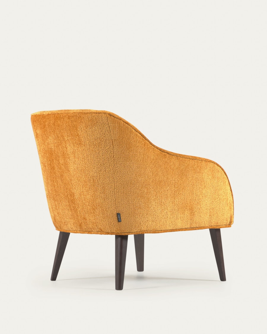 Bobly armchair in mustard chenille and wooden legs with wenge finish