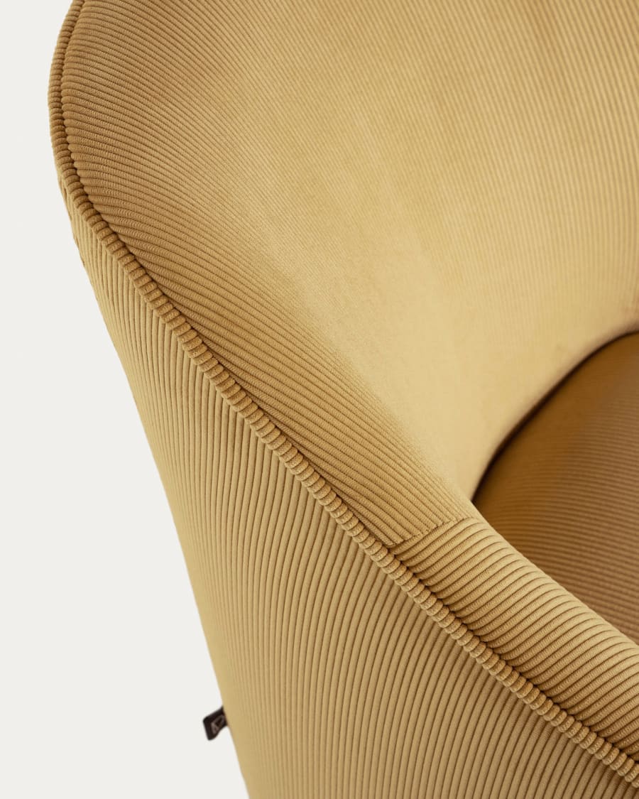 Πολυθρόνα Butaca, μουσταρδί κοτλέ και πόδια σε wenge φινίρισμα