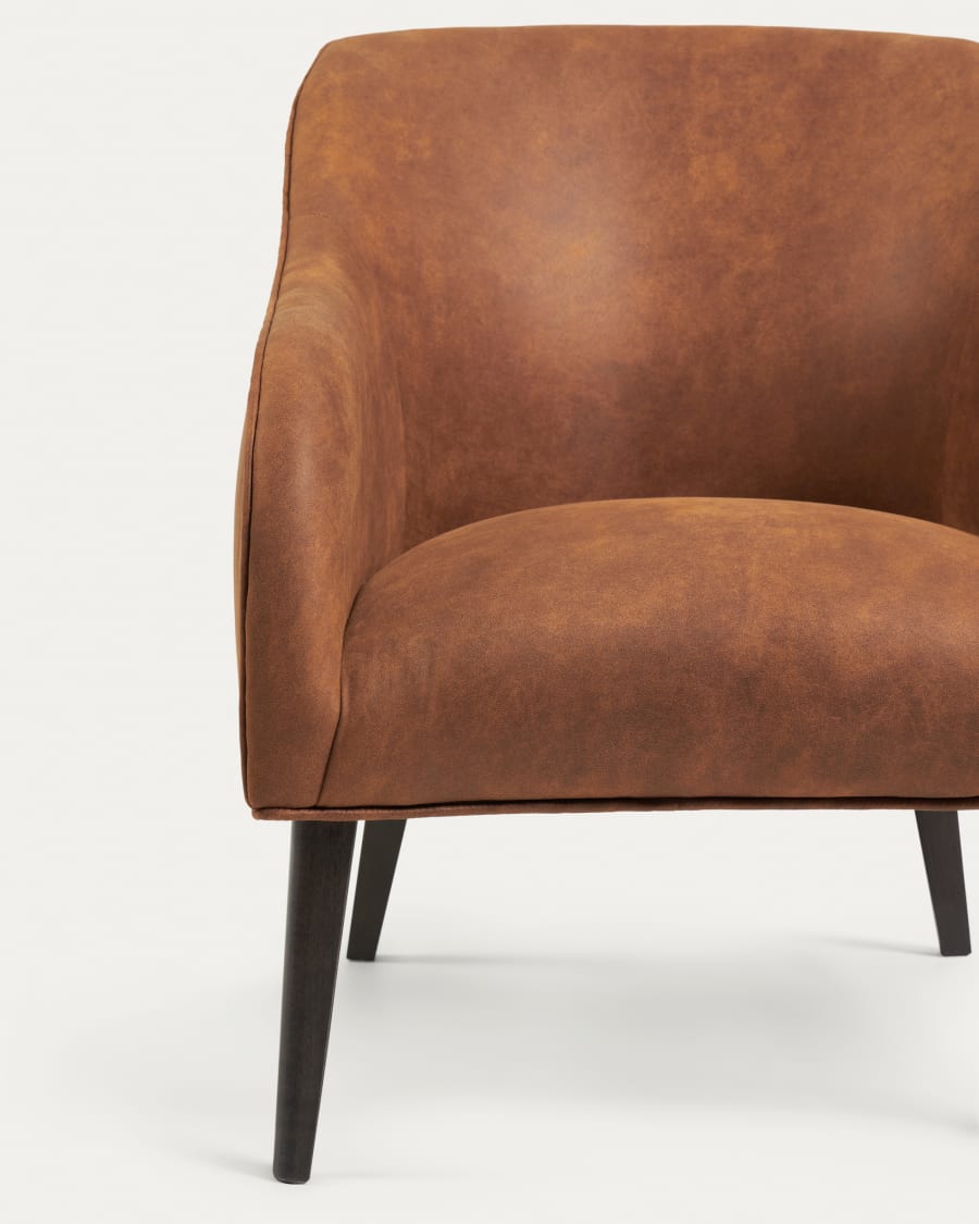 Bobly armchair in light brown fabric with wenge finish legs
