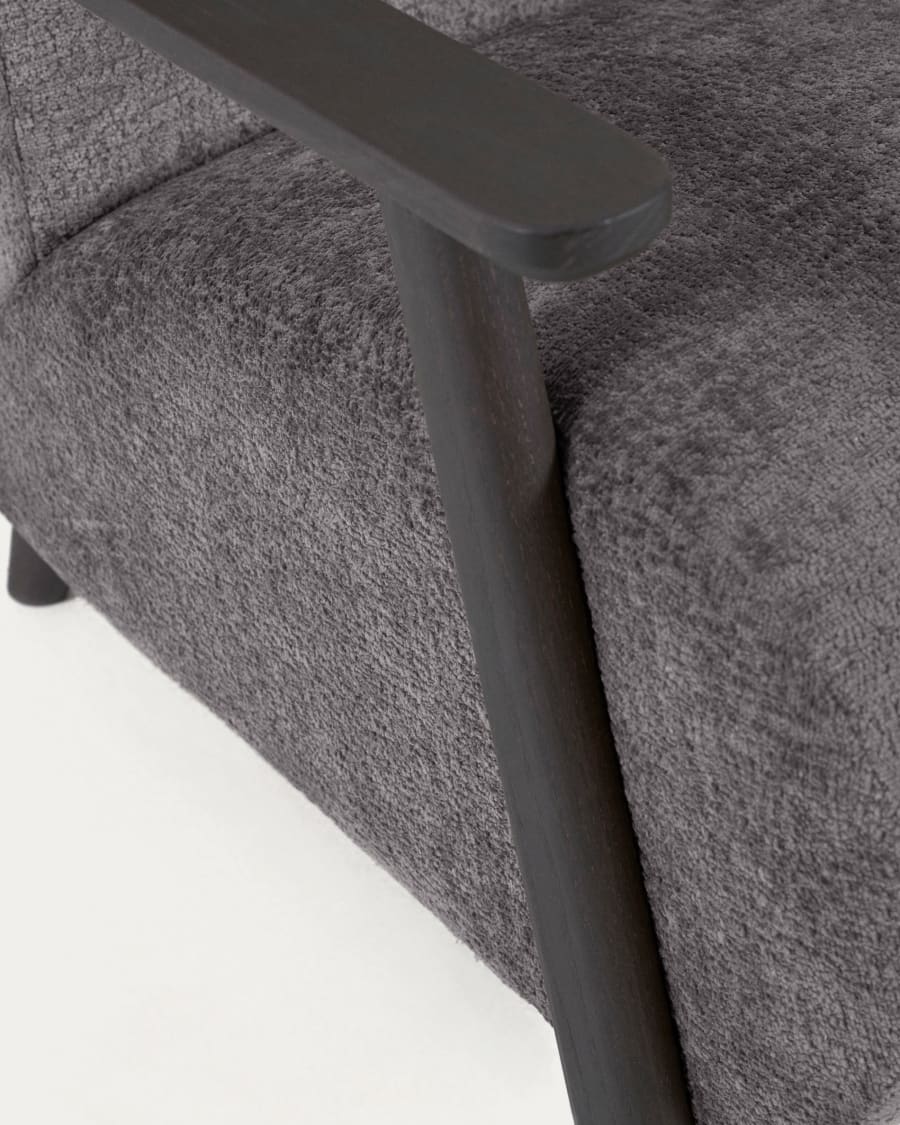 Meghan armchair in grey chenille and wood with wenge finish
