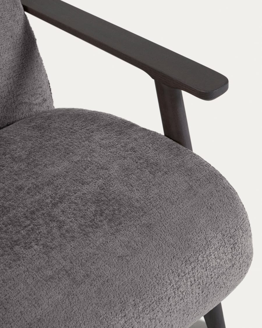 Meghan armchair in grey chenille and wood with wenge finish