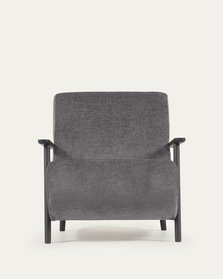 Meghan armchair in grey chenille and wood with wenge finish