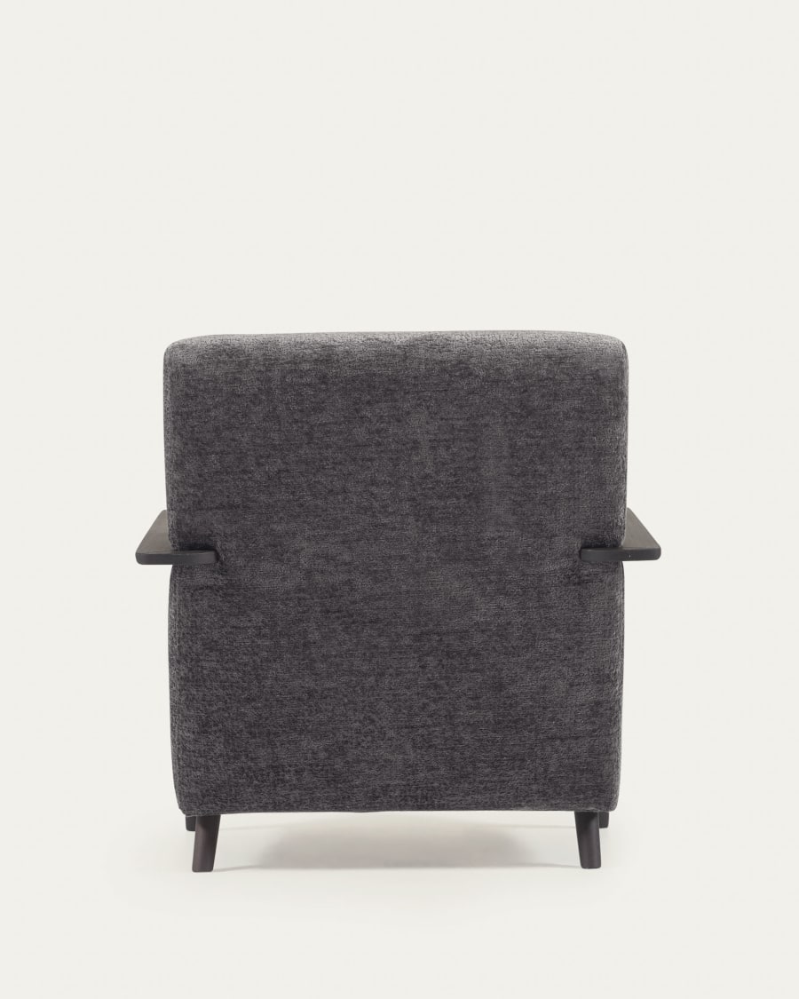 Meghan armchair in grey chenille and wood with wenge finish