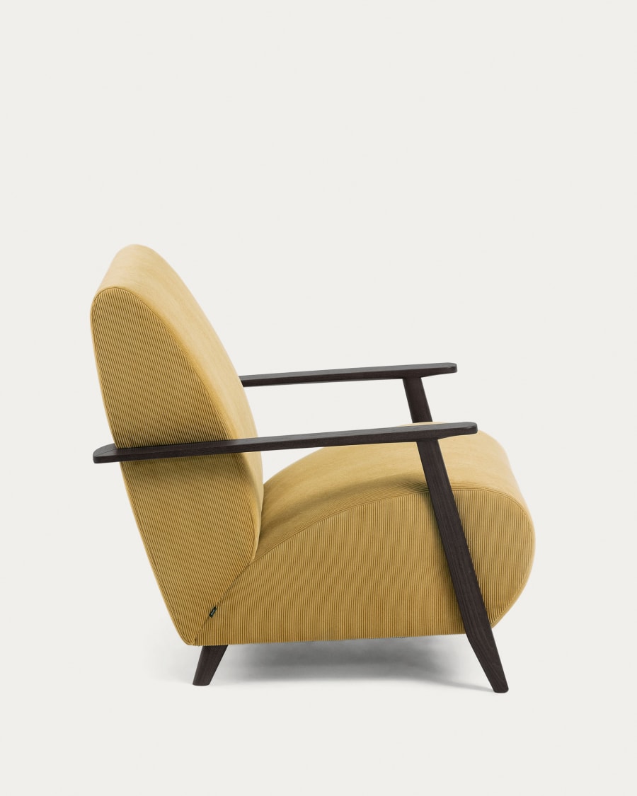 Meghan armchair in mustard corduroy with solid ash legs with wenge finish