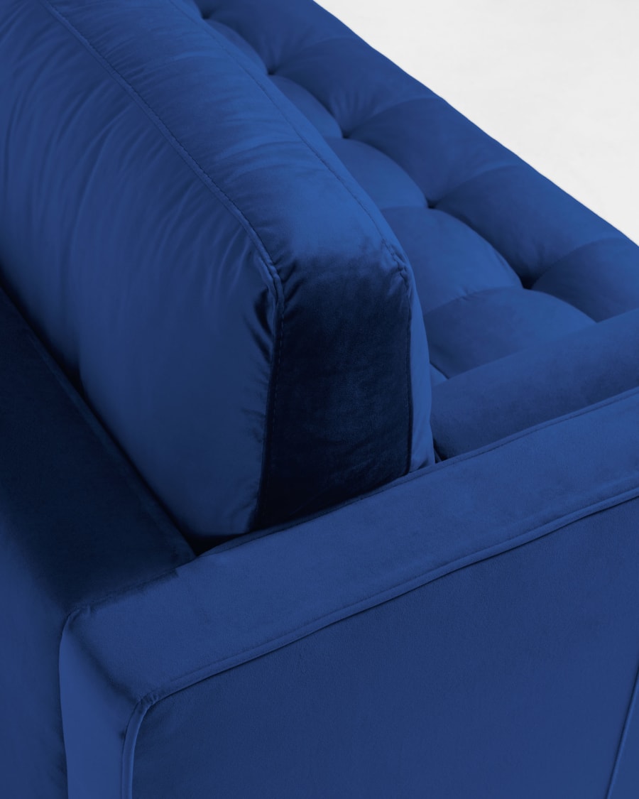 Blue velvet 3 seaters Debra sofa 222 cm