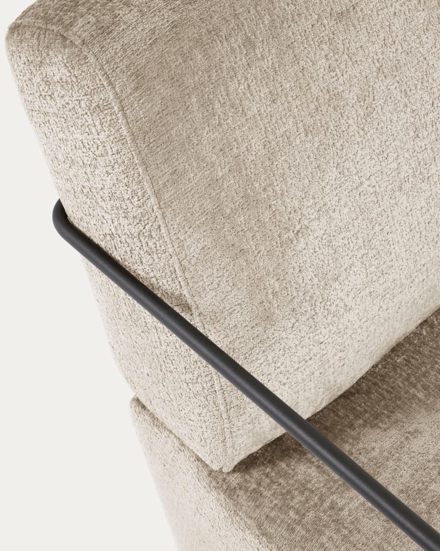 Gamer armchair in beige chenille and metal with black finish